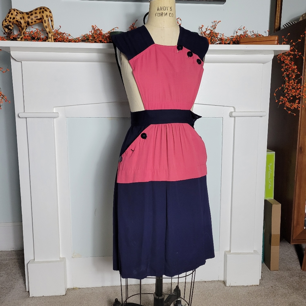 XS| Navy and Pink Pinafore